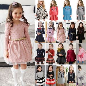 Kids Girls Long Sleeve Mini Dress Princess Dresses Formal Casual Party Outfits