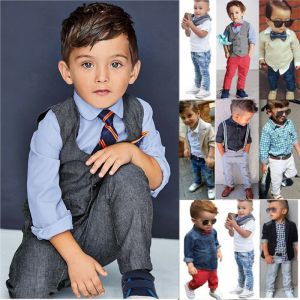 Kids Baby Boys Gentleman Outfits Set Shirt Tops Coat Pants Wedding Party Clothes
